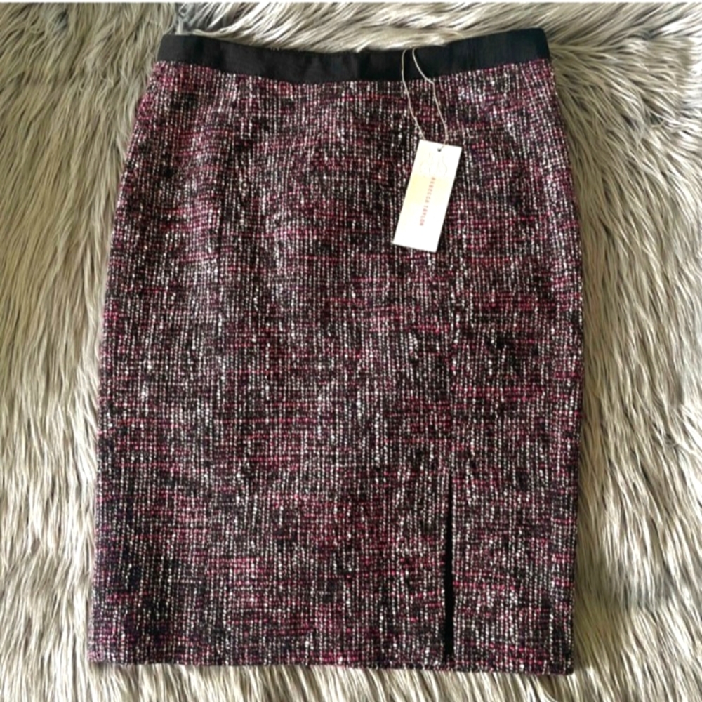NWT REBECCA TAYLOR Tweed Pencil Skirt Size 2 Small Ink Pink Black White